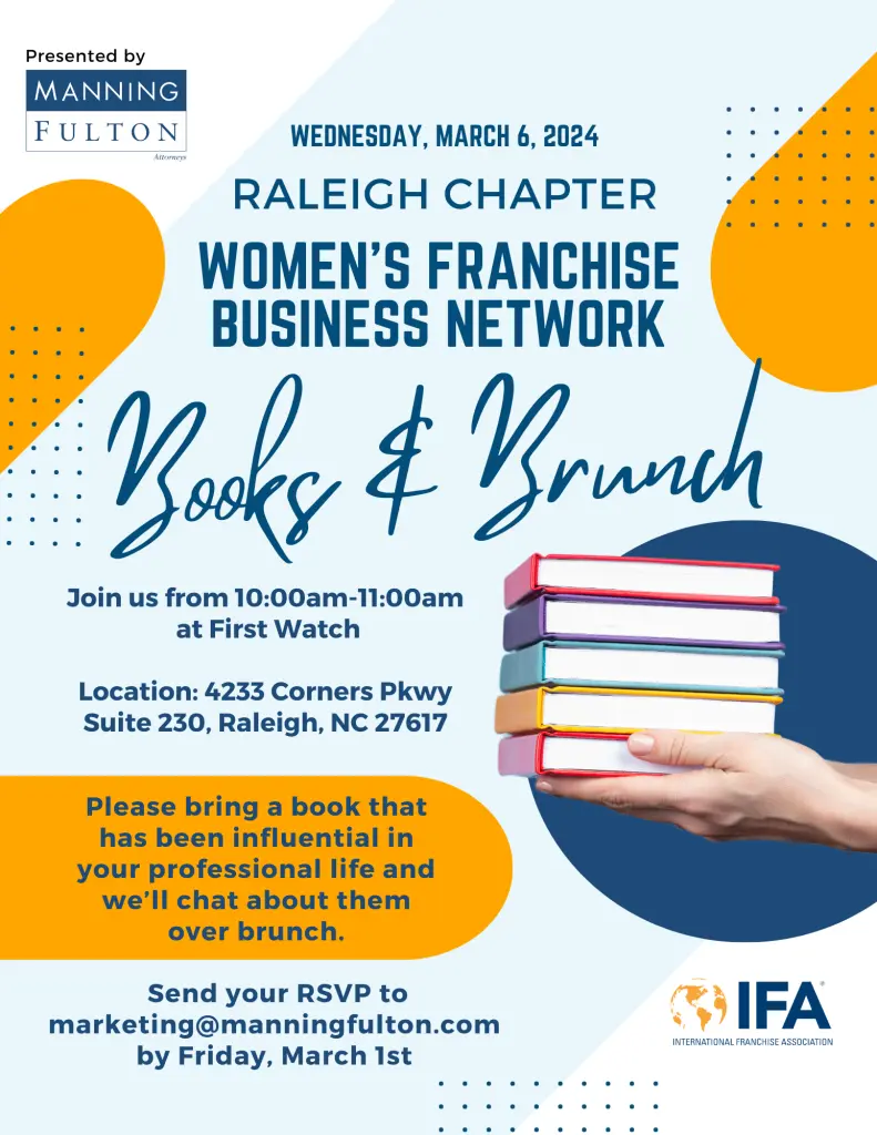 Raleigh Chapter Women's Franchise Business Network "Books & Brunch" event invitation March 6th, 2024